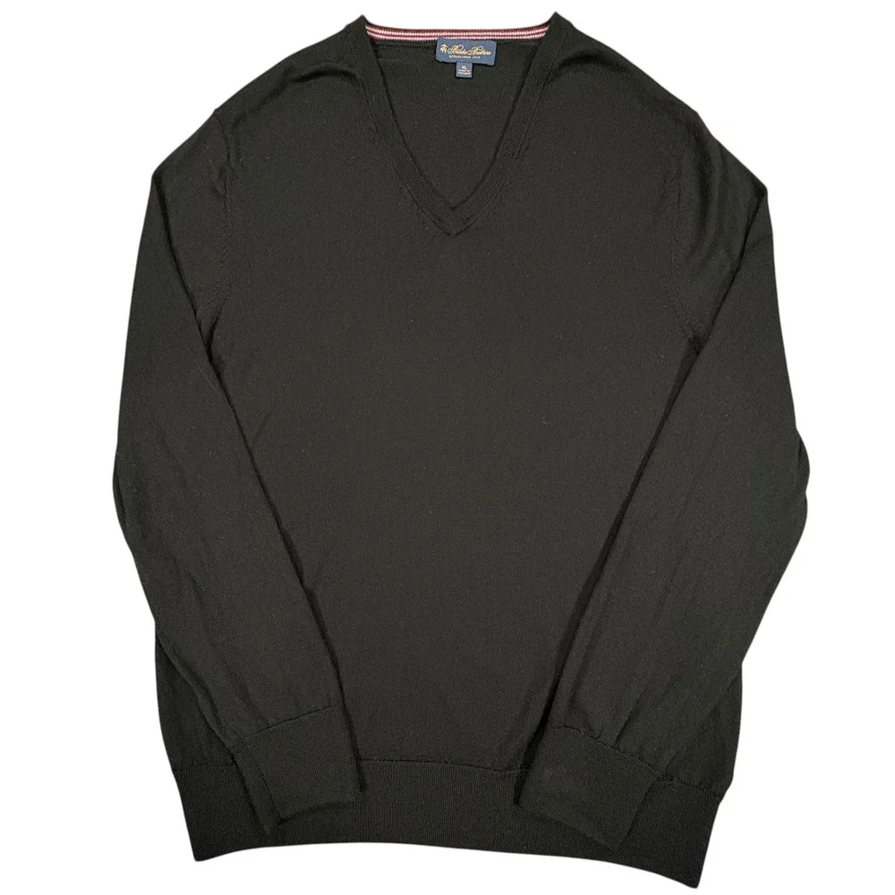 Brooks Brothers Merino Wool V-Neck Sweater Mens XL Black Lightweight Pullover